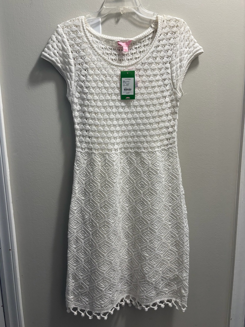 Lilly Pulitzer Paley Sweater Dress, Resort White, Crochet w/ slip, Size L